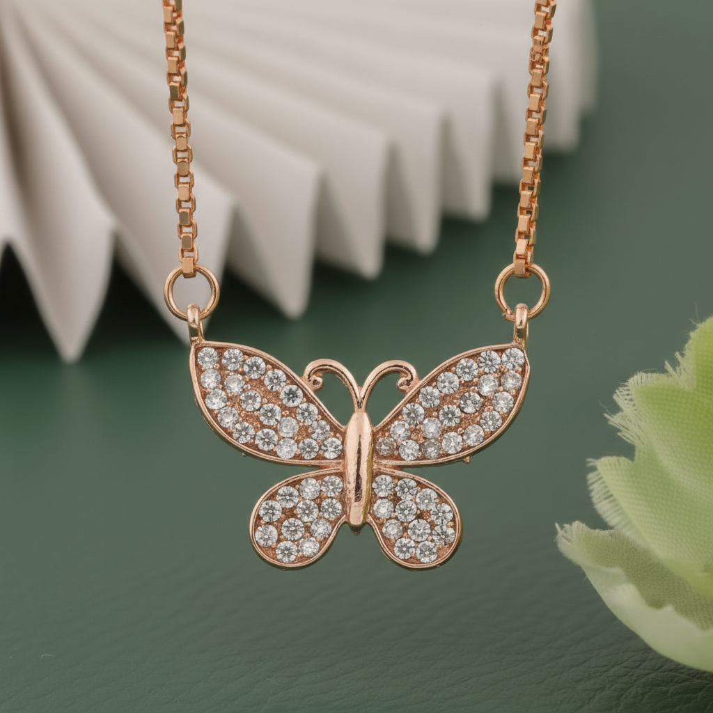 Rose Gold Butterfly Pendant Necklace