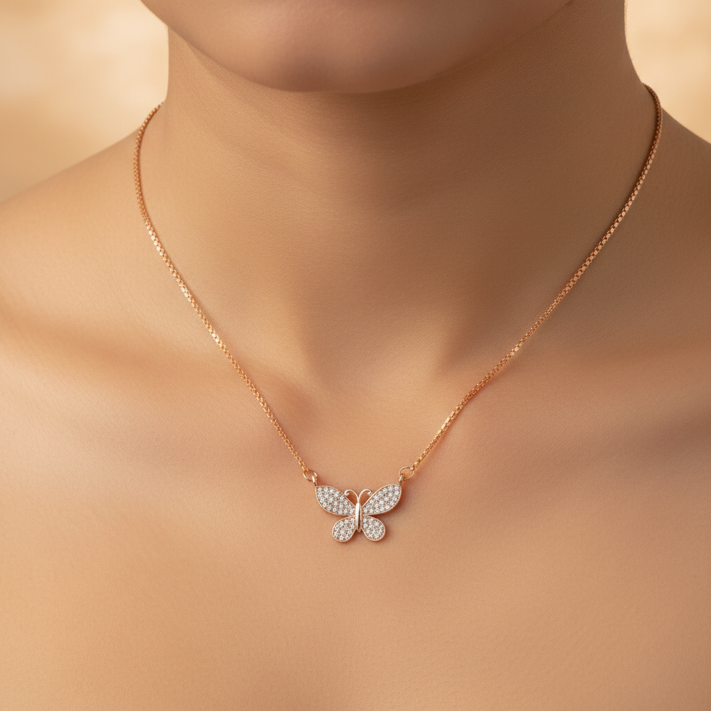 Rose Gold Butterfly Pendant Necklace