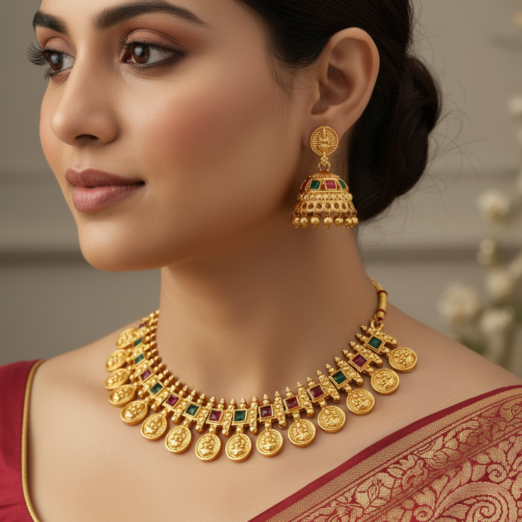 Floral Golden Necklace & Earrings Set