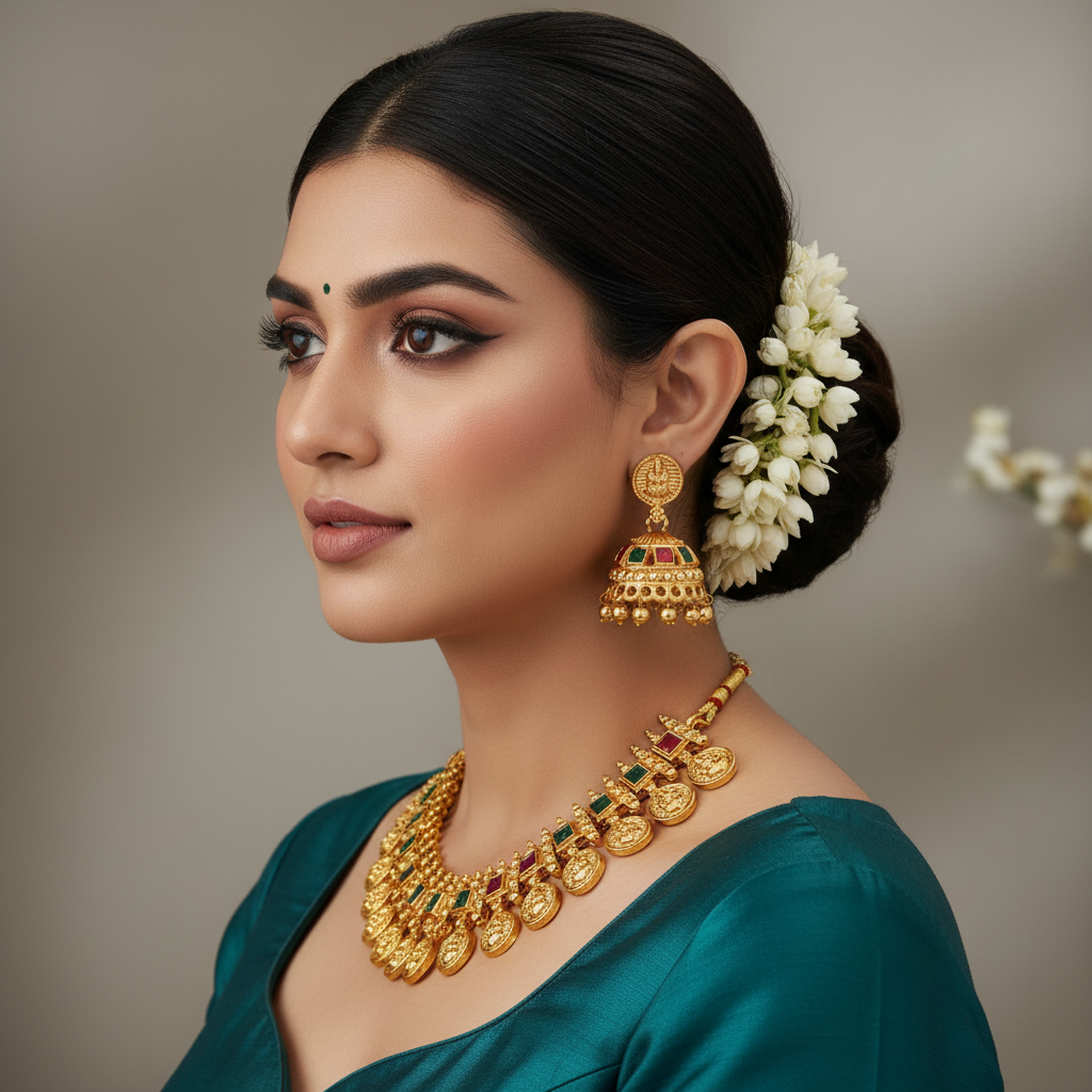 Floral Golden Necklace & Earrings Set
