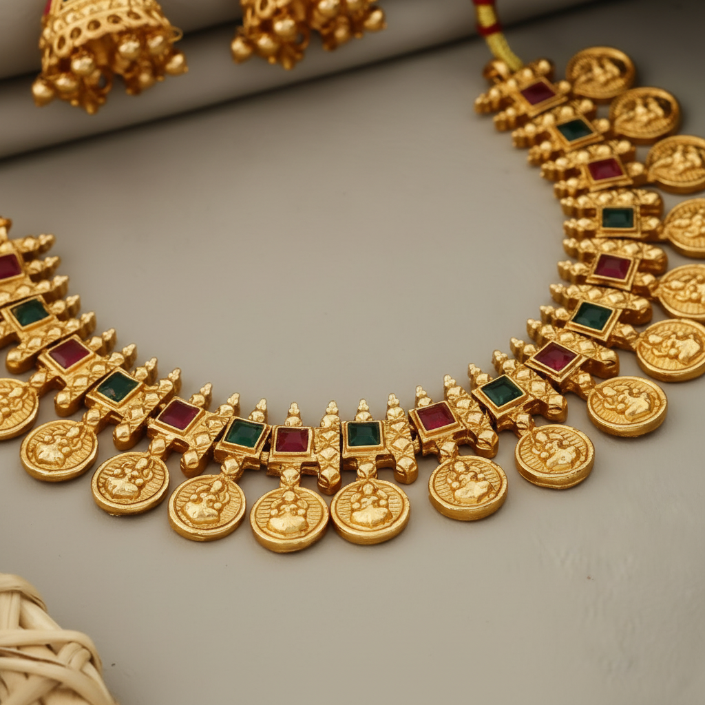 Floral Golden Necklace & Earrings Set