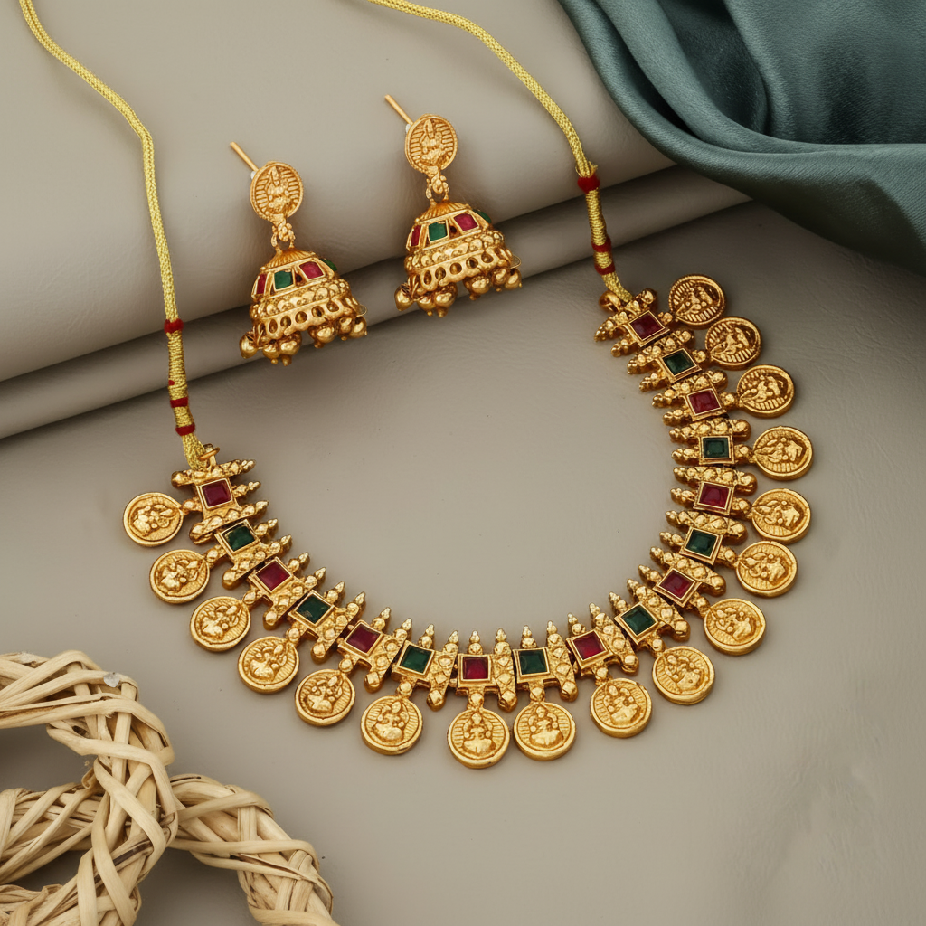Floral Golden Necklace & Earrings Set