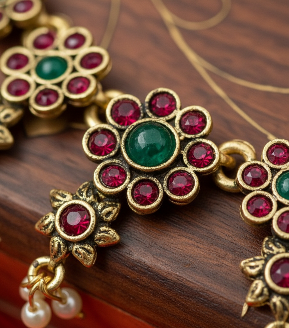 Floral Antique Gold Necklace Set