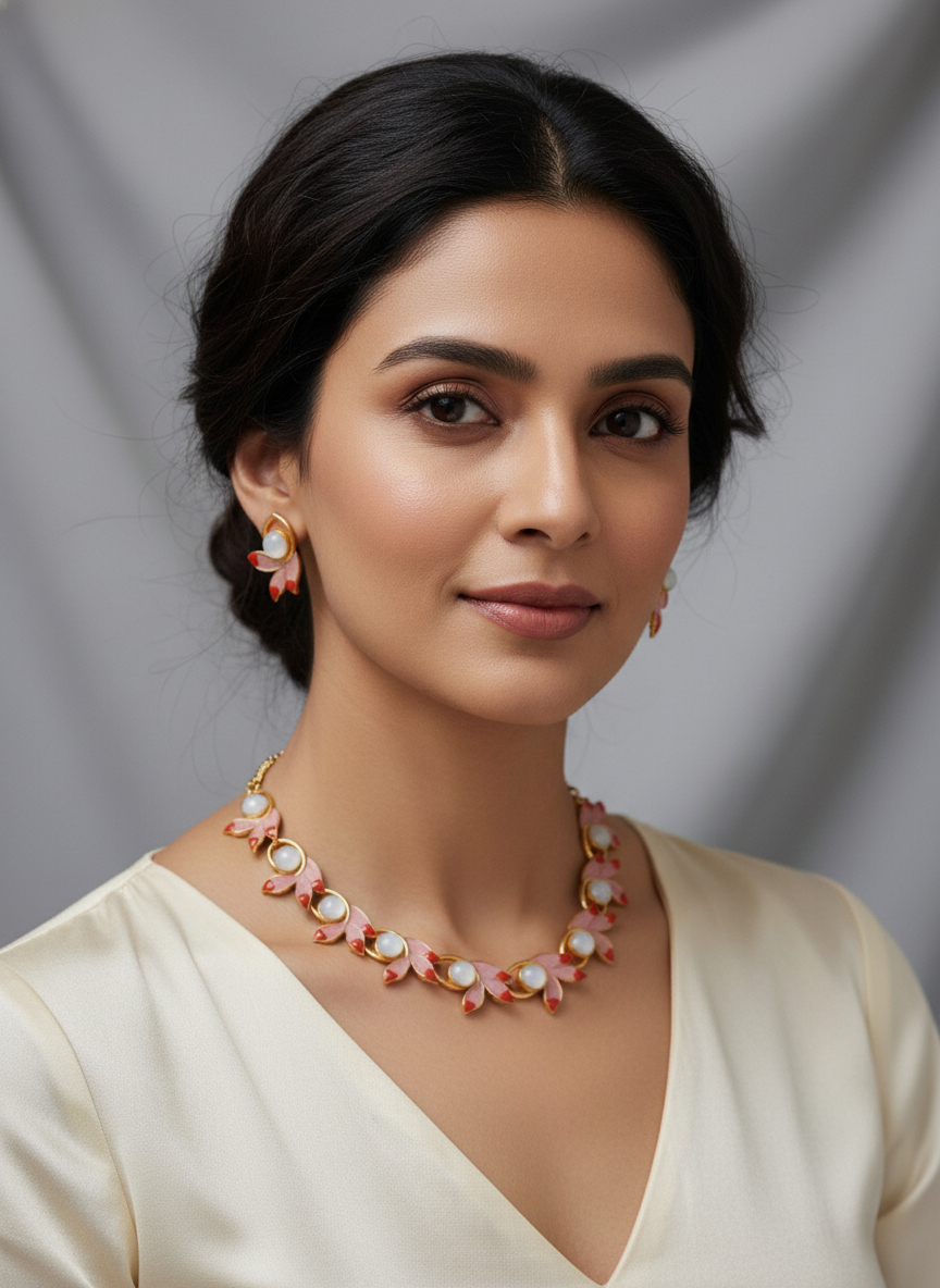 Pink 3Pan Premium Necklace & Earrings Set