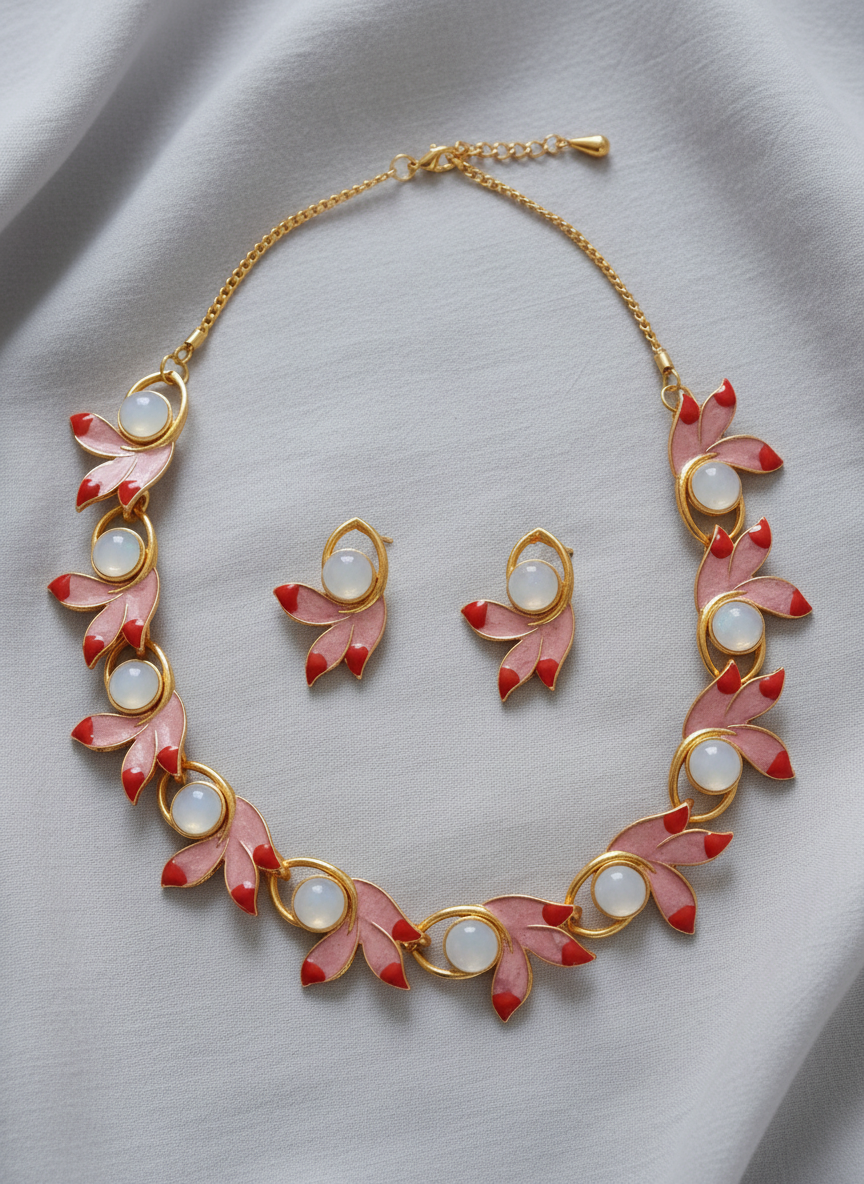 Pink 3Pan Premium Necklace & Earrings Set