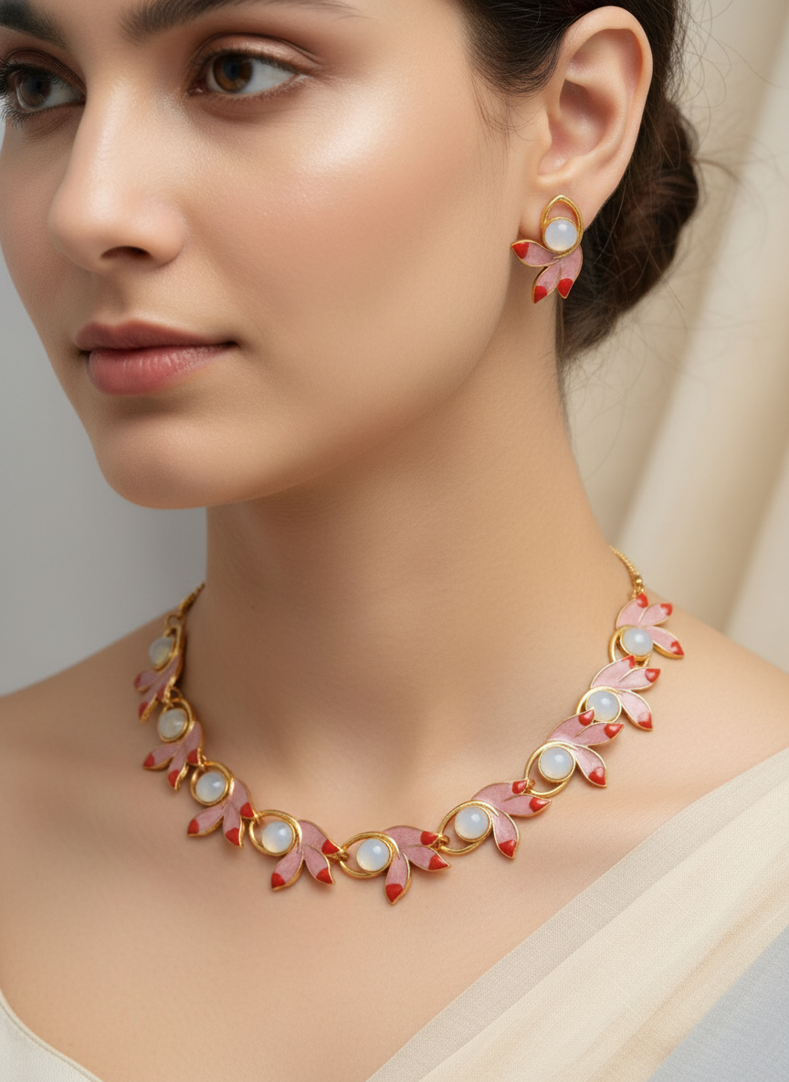 Pink 3Pan Premium Necklace & Earrings Set