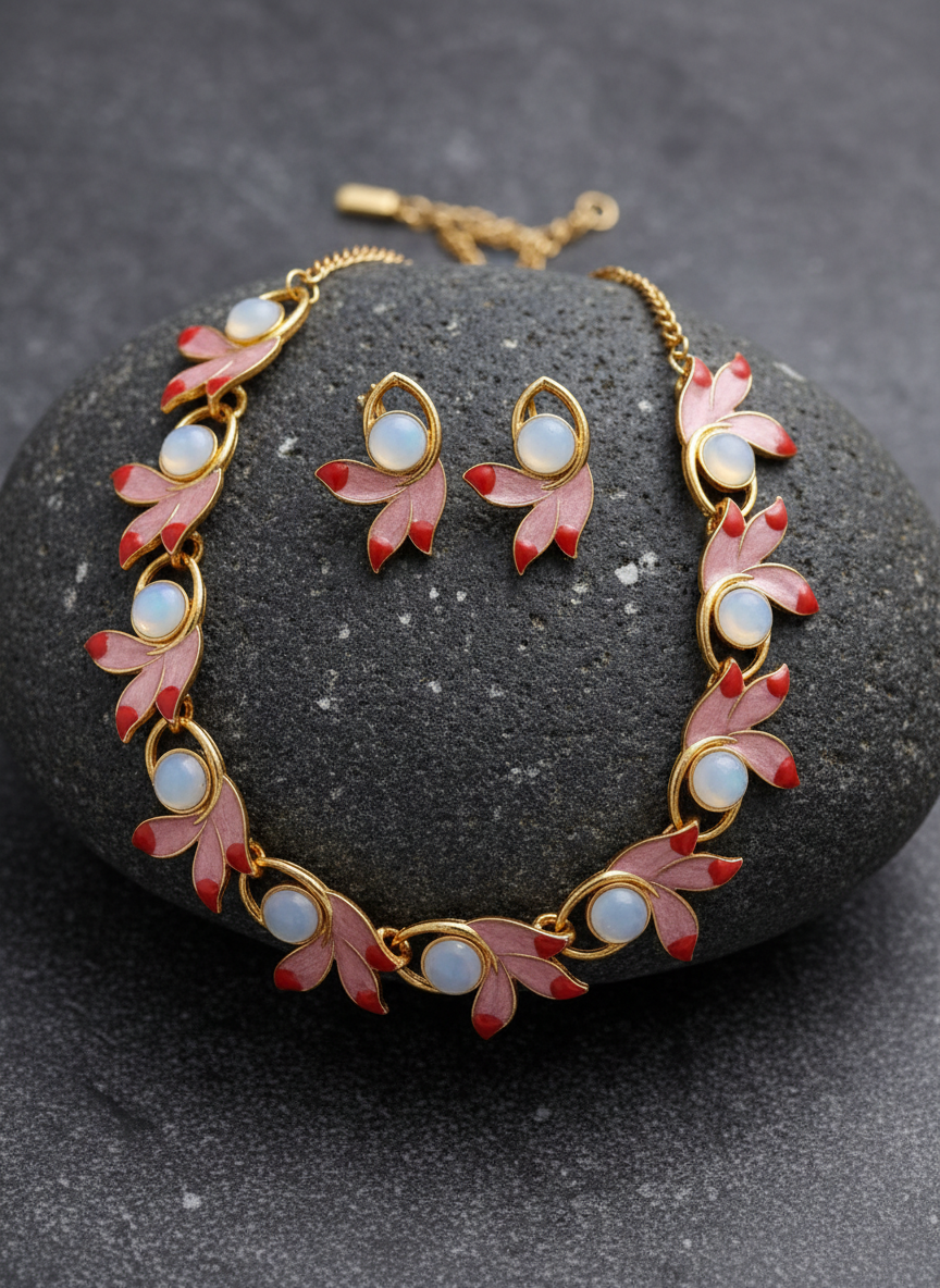 Pink 3Pan Premium Necklace & Earrings Set