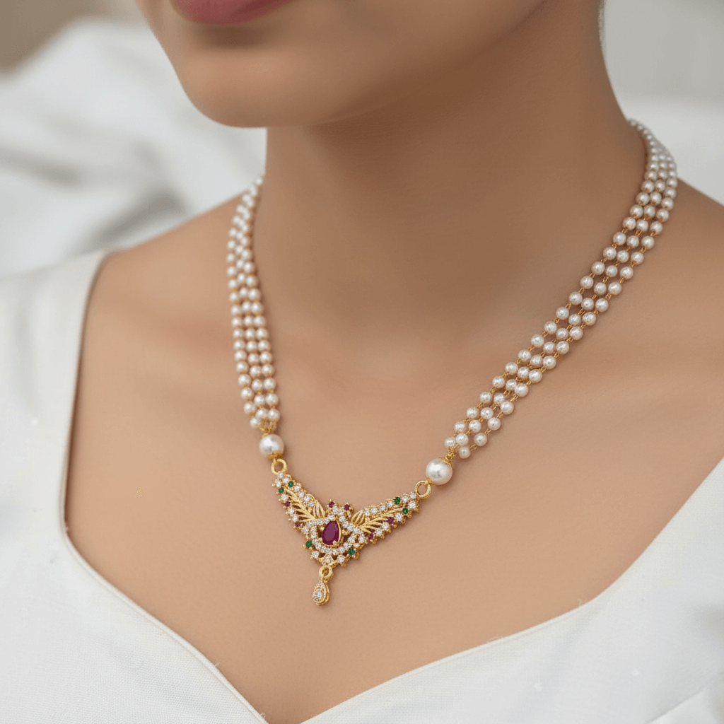 Peacock Golden Pearl Necklace