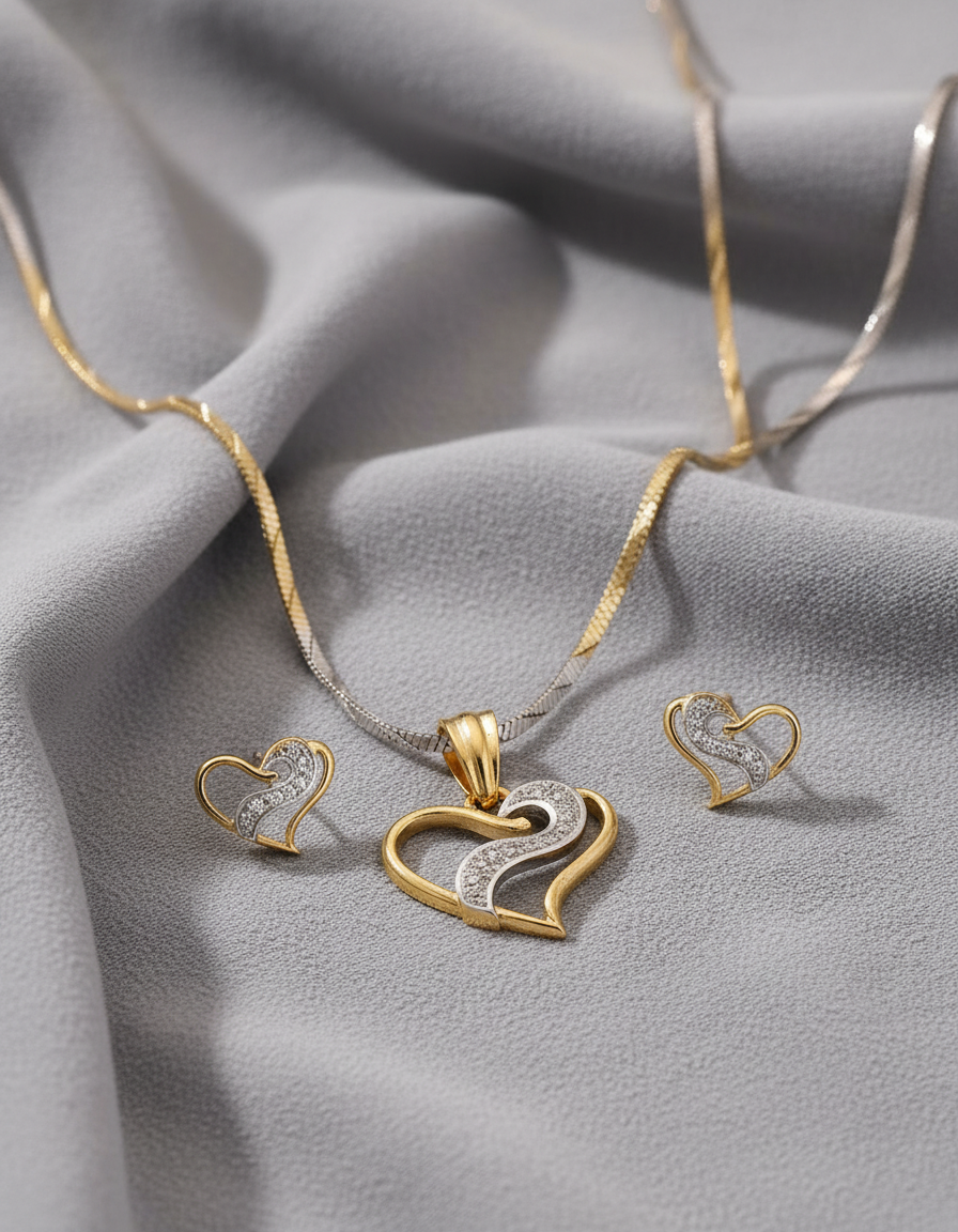 Aditi Twin-Tone Heart Pendant Set