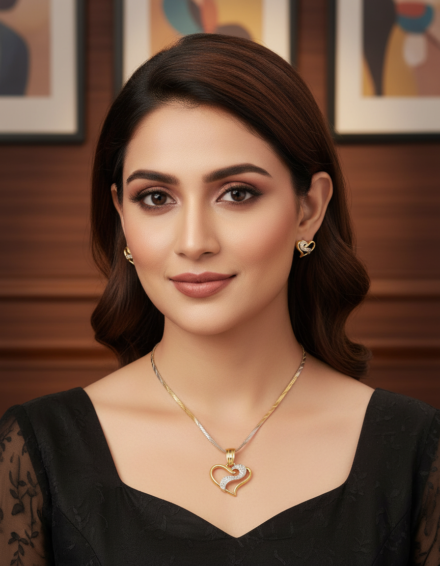 Aditi Twin-Tone Heart Pendant Set
