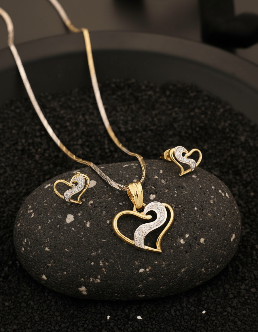 Aditi Twin-Tone Heart Pendant Set