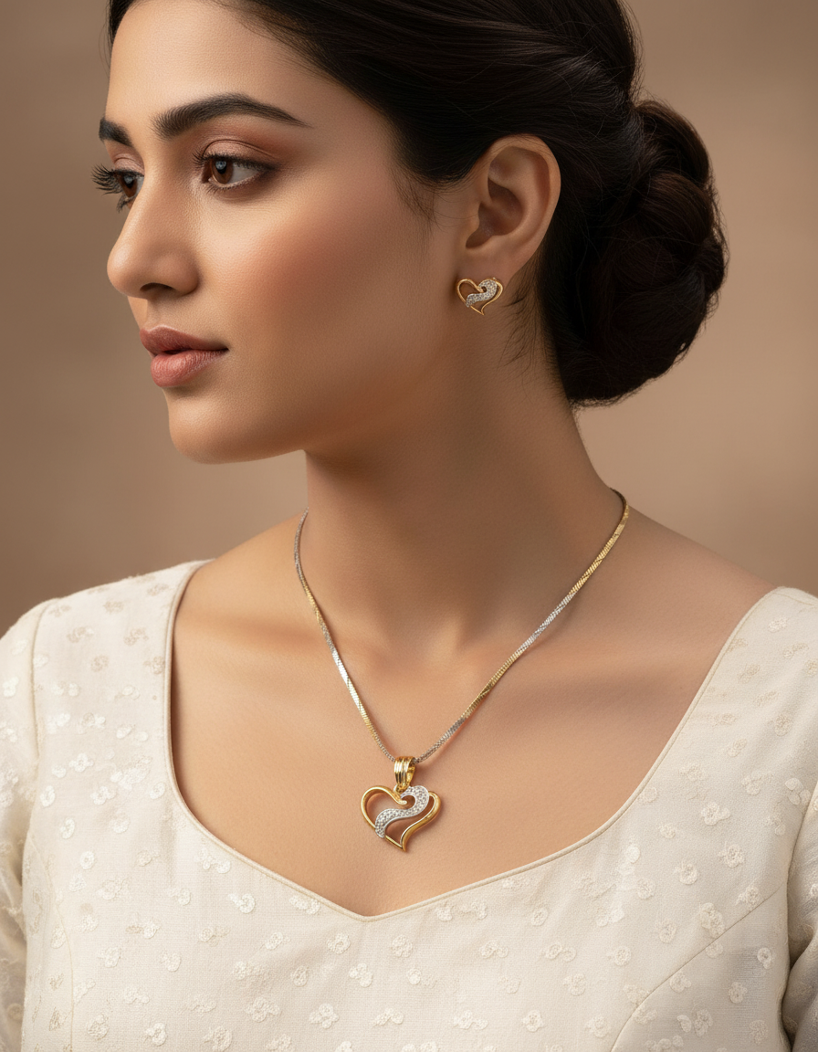 Aditi Twin-Tone Heart Pendant Set