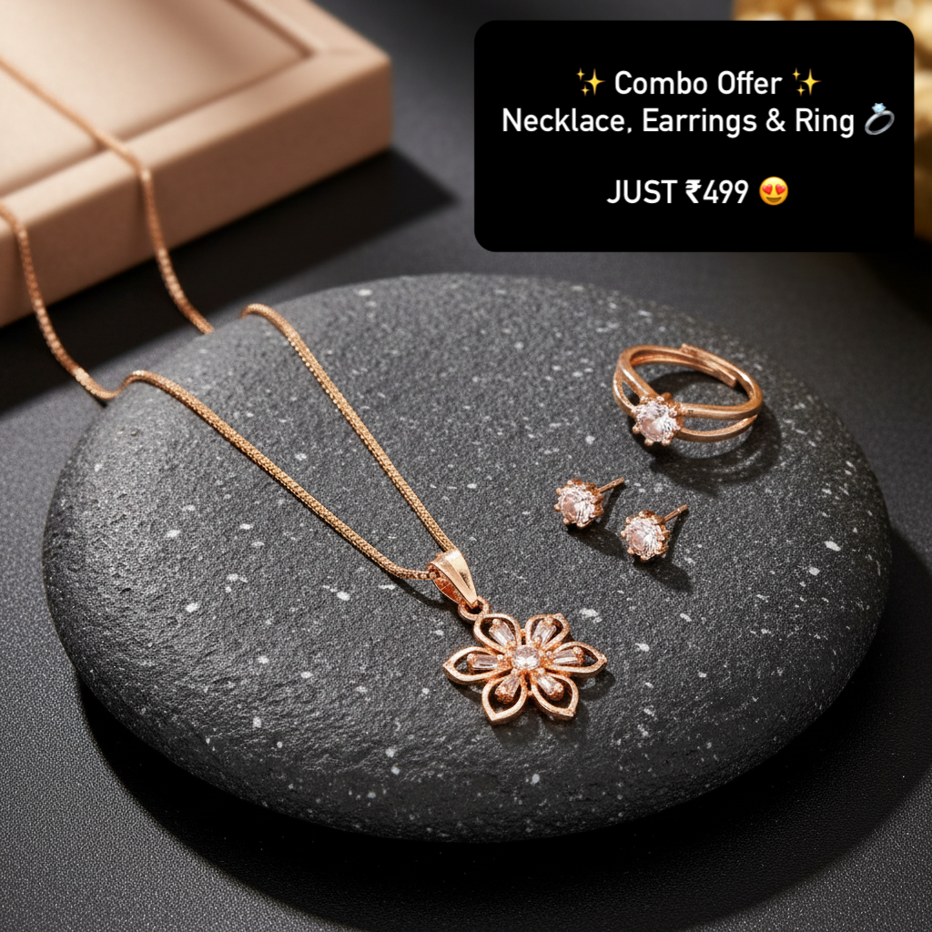 Crystal Flower Rose Gold Jewelry Combo