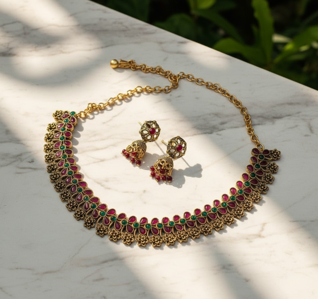 Traditional Multicolor Floral Necklace Set