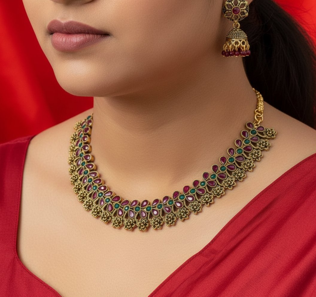 Traditional Multicolor Floral Necklace Set