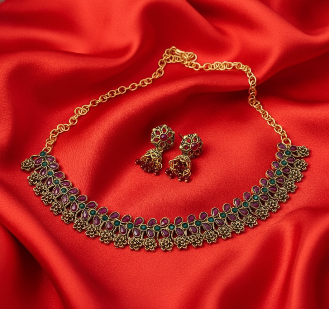 Traditional Multicolor Floral Necklace Set