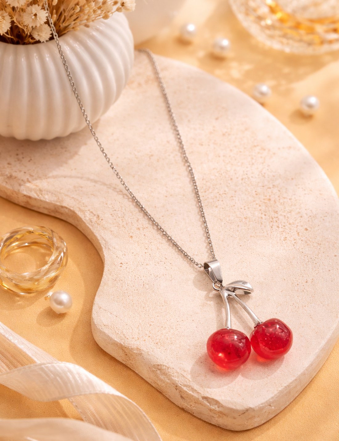 TRENDY CHERRY PENDANT NECKLACE