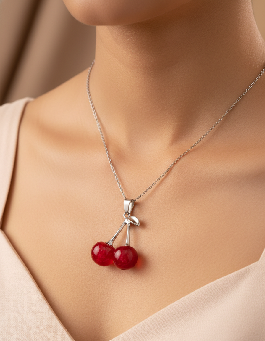 TRENDY CHERRY PENDANT NECKLACE