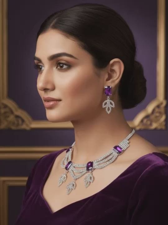 Purple Leaf Premium Necklace & Earrings Set