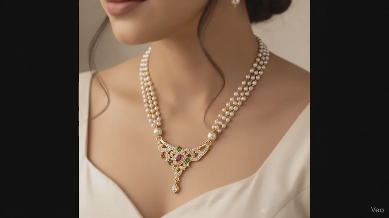 Regal Ruby Pearl Necklace Plated