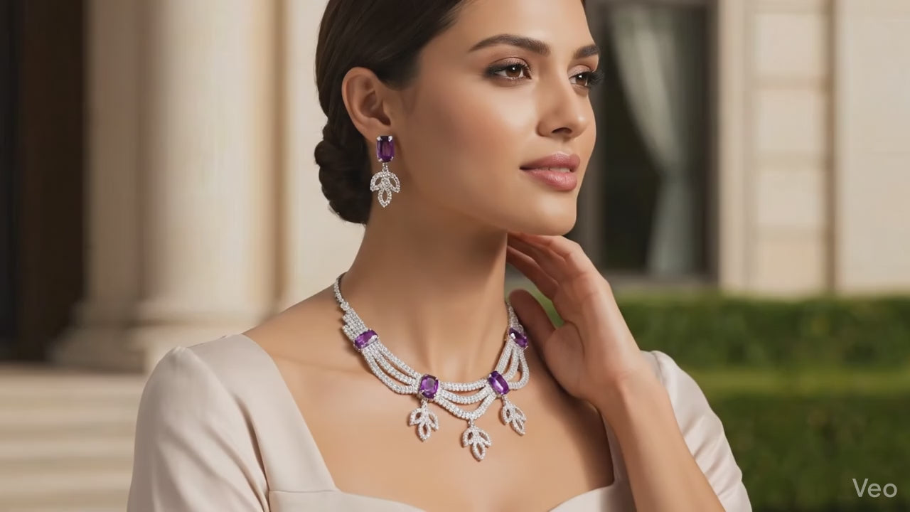 Purple Leaf Premium Necklace & Earrings Set