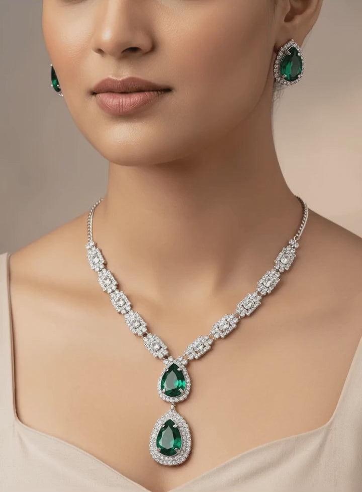 Green Teardrop Diamond Necklace