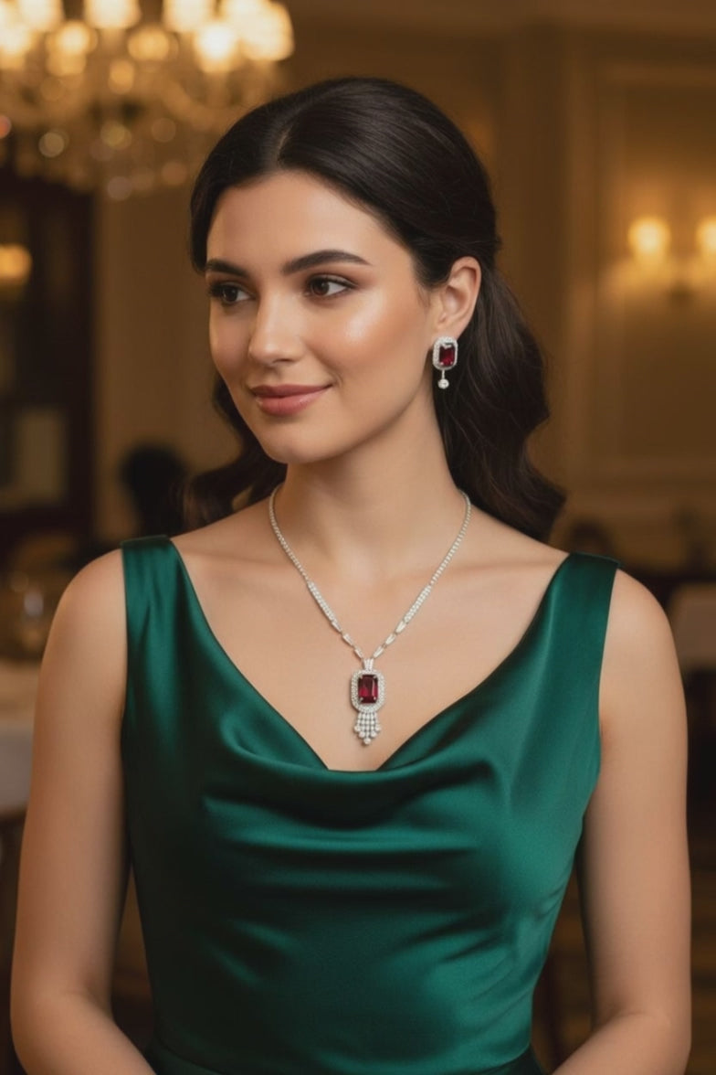 Red Rangila Premium Necklace & Earrings Set