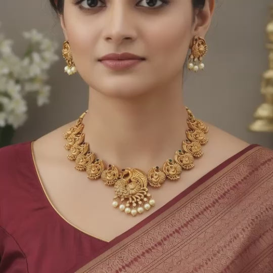 Peacock Temple Necklace Set