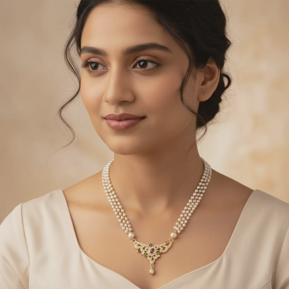 Regal Ruby Pearl Necklace Plated