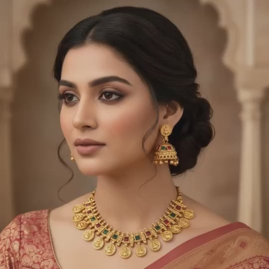 Floral Golden Necklace & Earrings Set