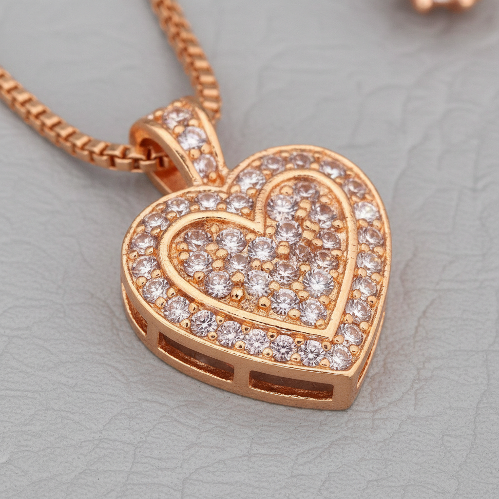 Dual Heart Rose Gold Jewelry Set