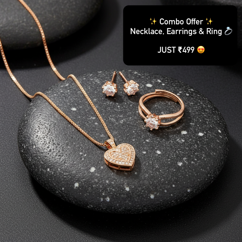 Dual Heart Rose Gold Jewelry Set