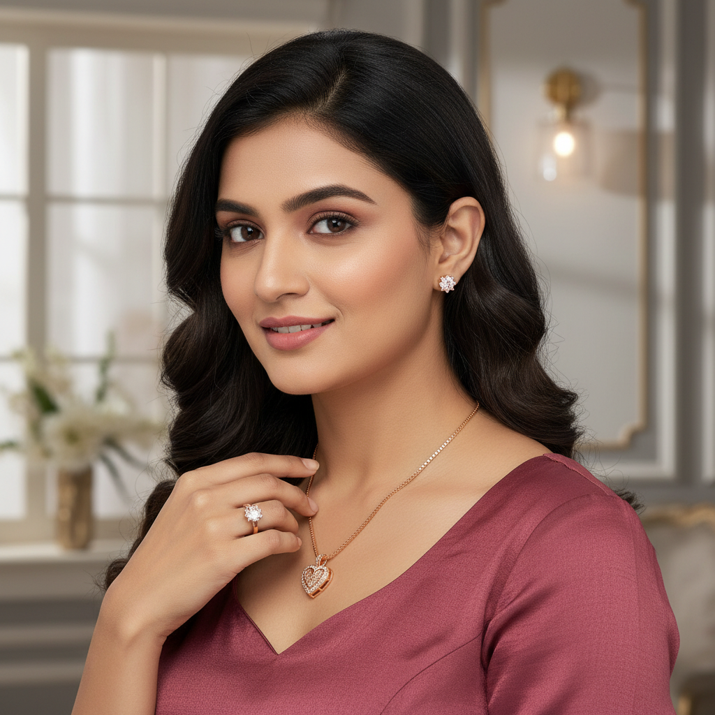 Dual Heart Rose Gold Jewelry Set
