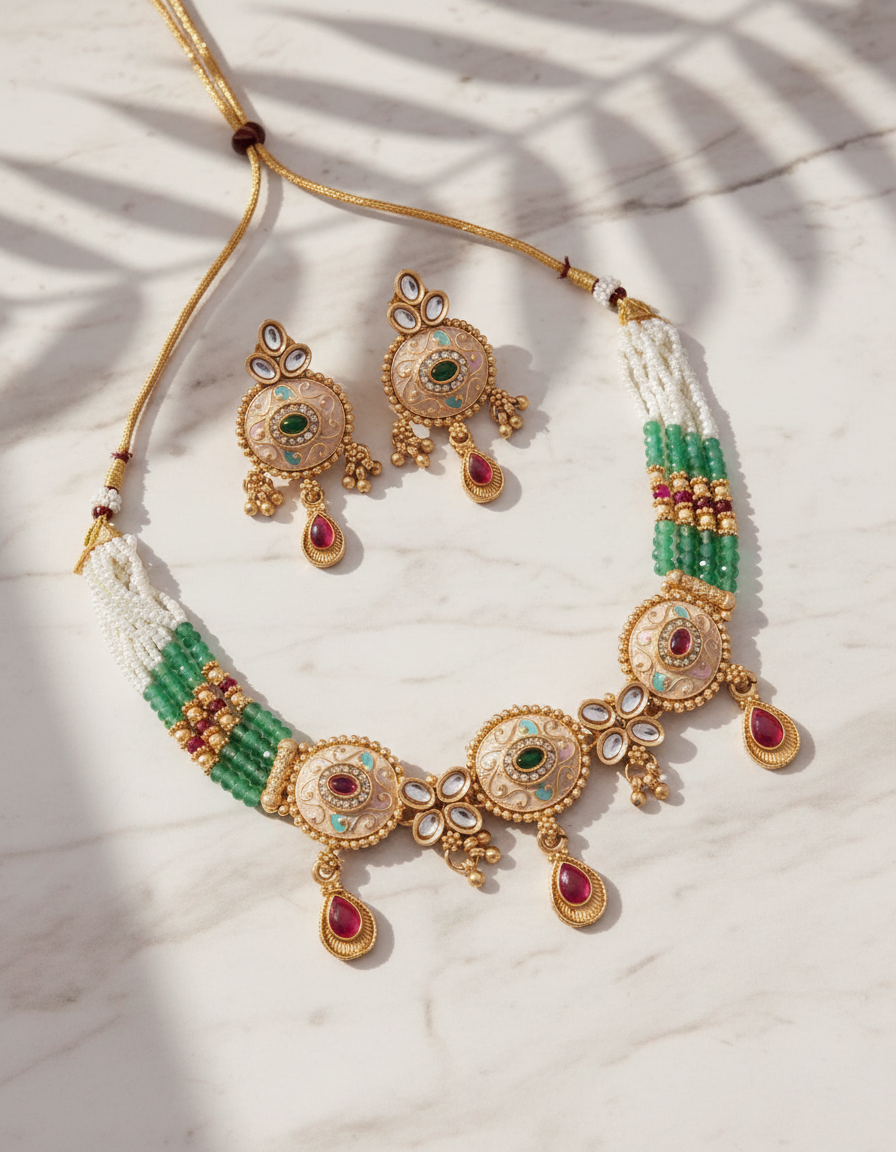 Emerald Rajwada Heritage Necklace Set