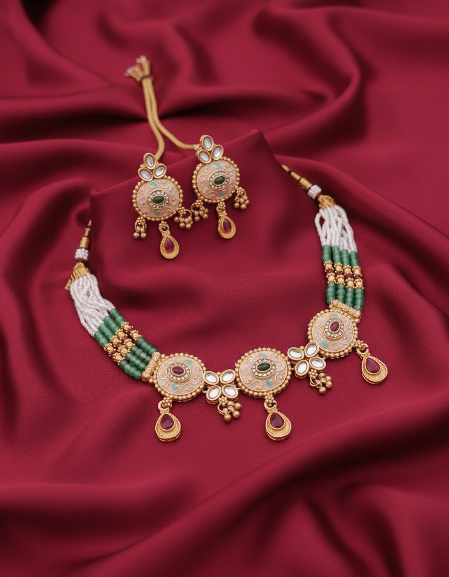Emerald Rajwada Heritage Necklace Set
