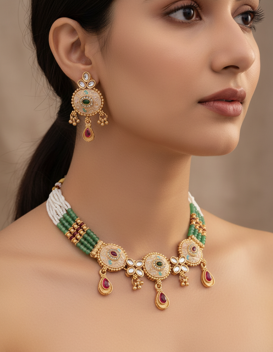Emerald Rajwada Heritage Necklace Set