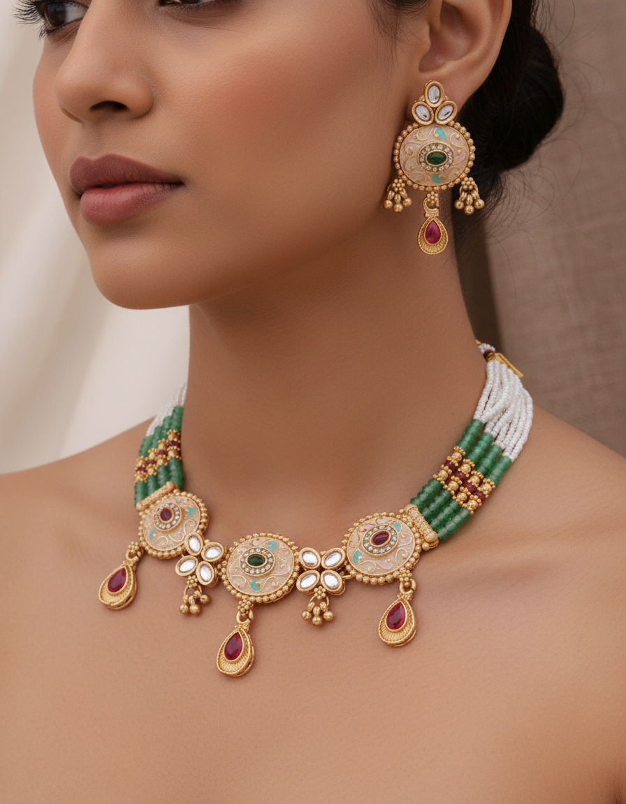 Emerald Rajwada Heritage Necklace Set