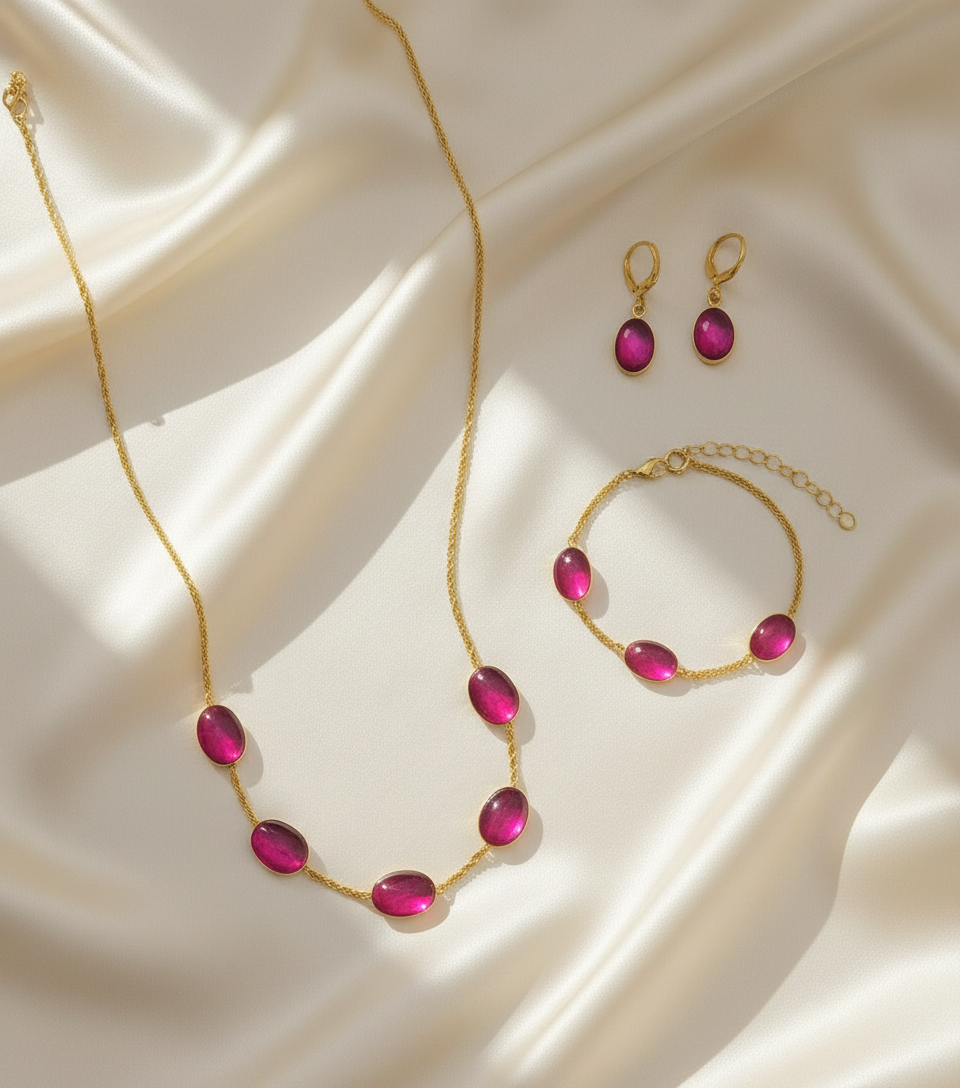 Pink Stone Necklace Set and Bracelet