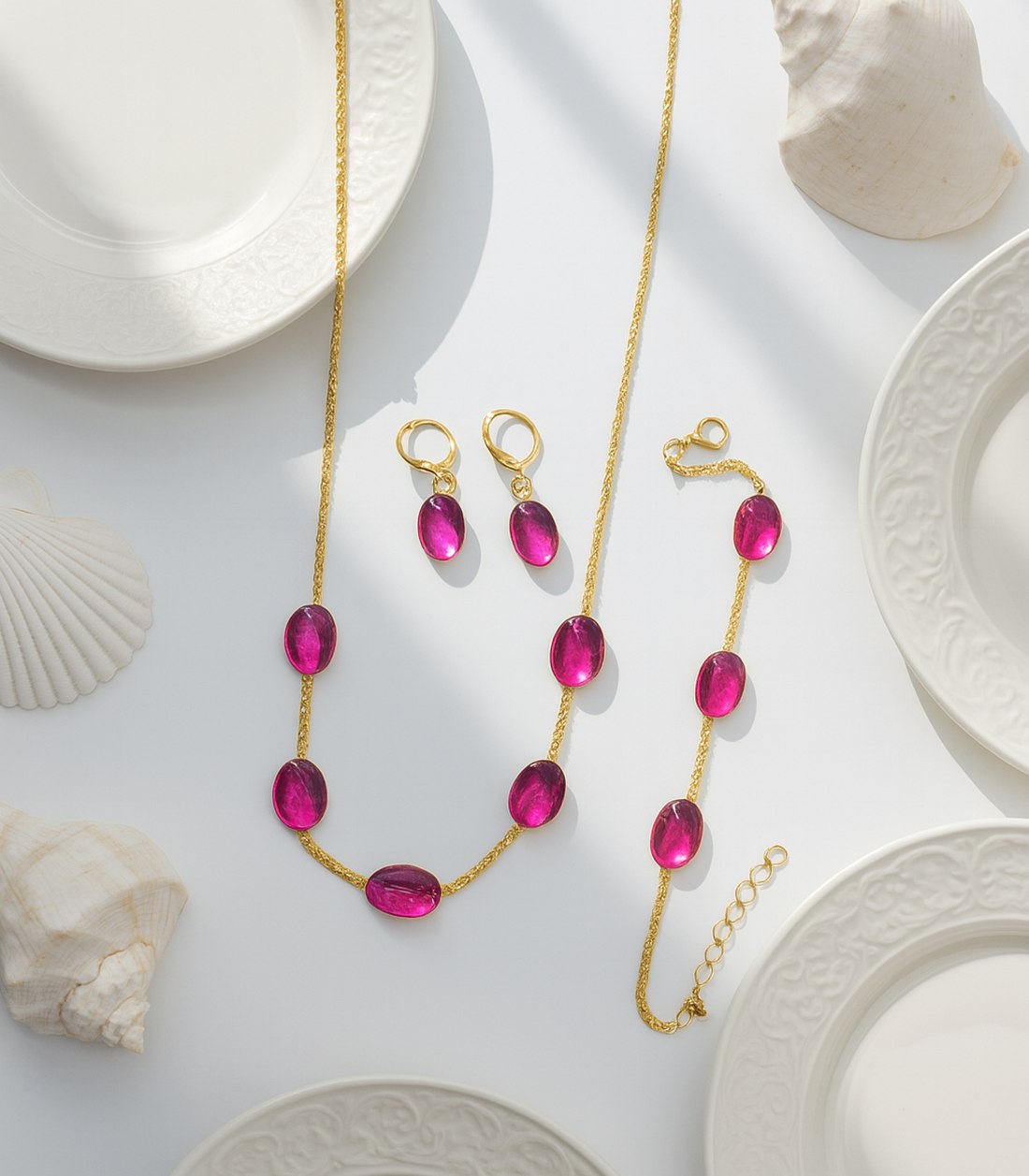 Pink Stone Necklace Set and Bracelet