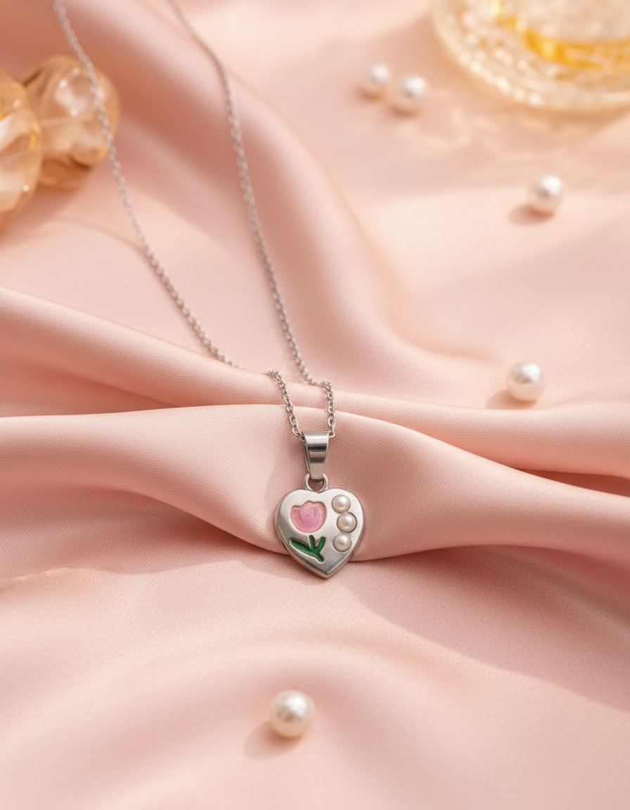 SILVER HEART FLOWER PENDANT