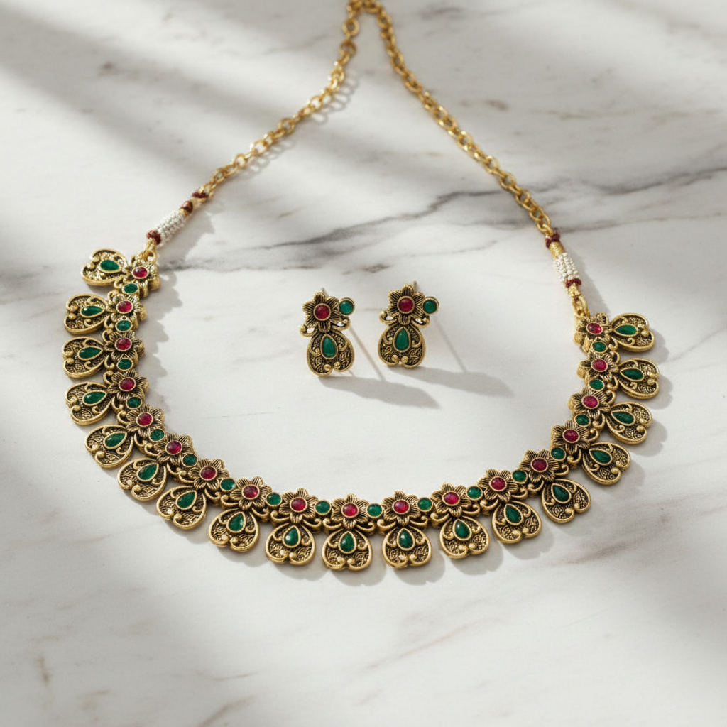 Peacock Motif Antique Necklace Set