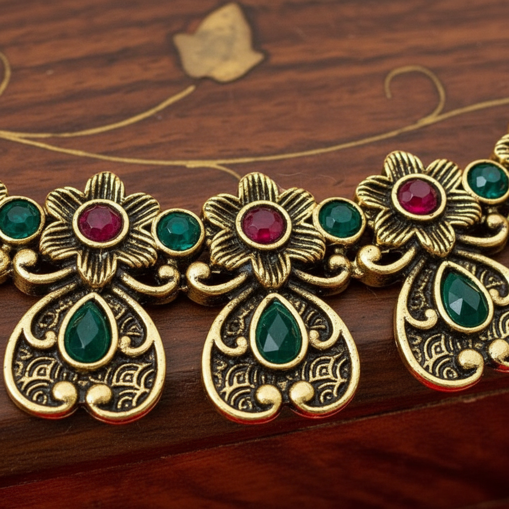 Peacock Motif Antique Necklace Set