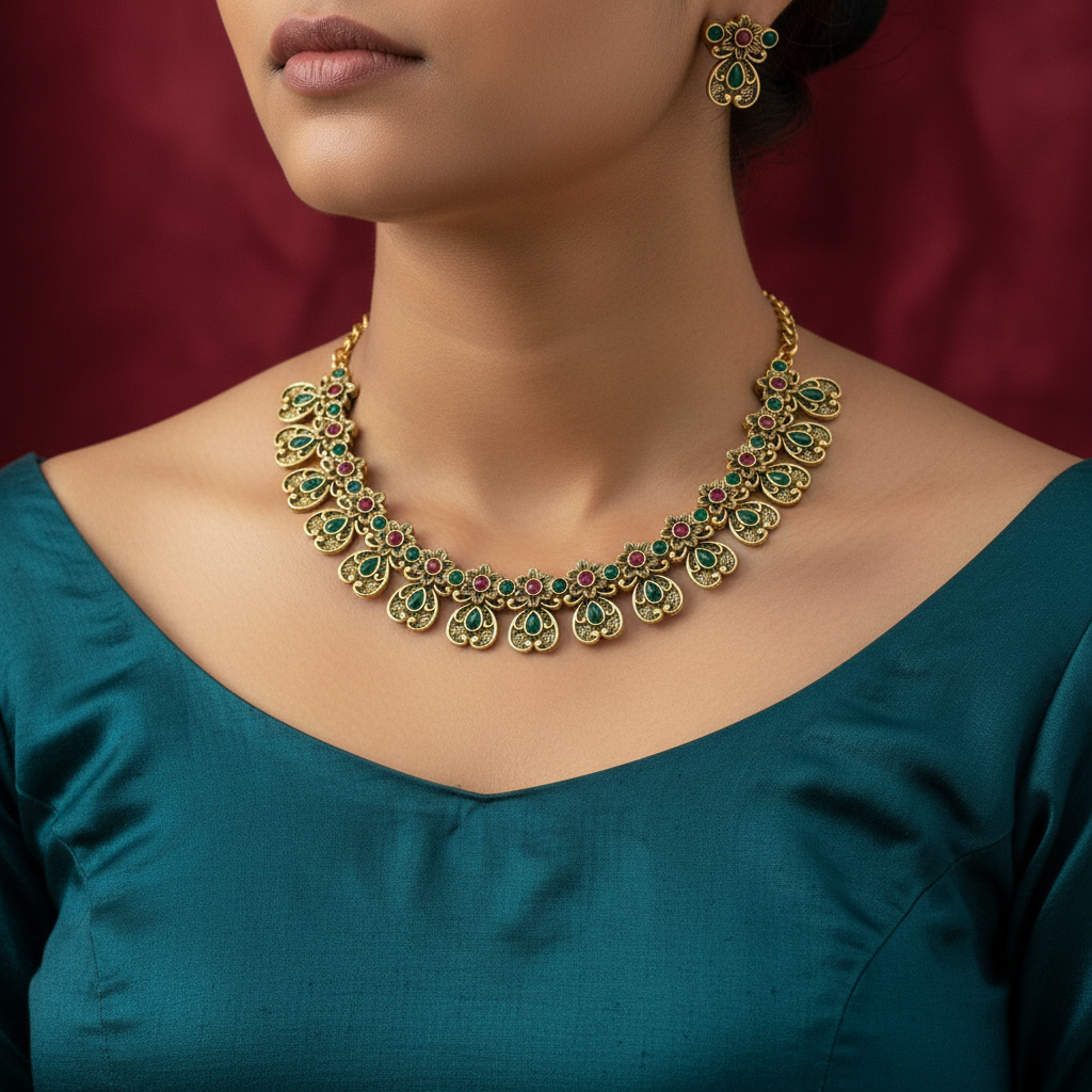 Peacock Motif Antique Necklace Set