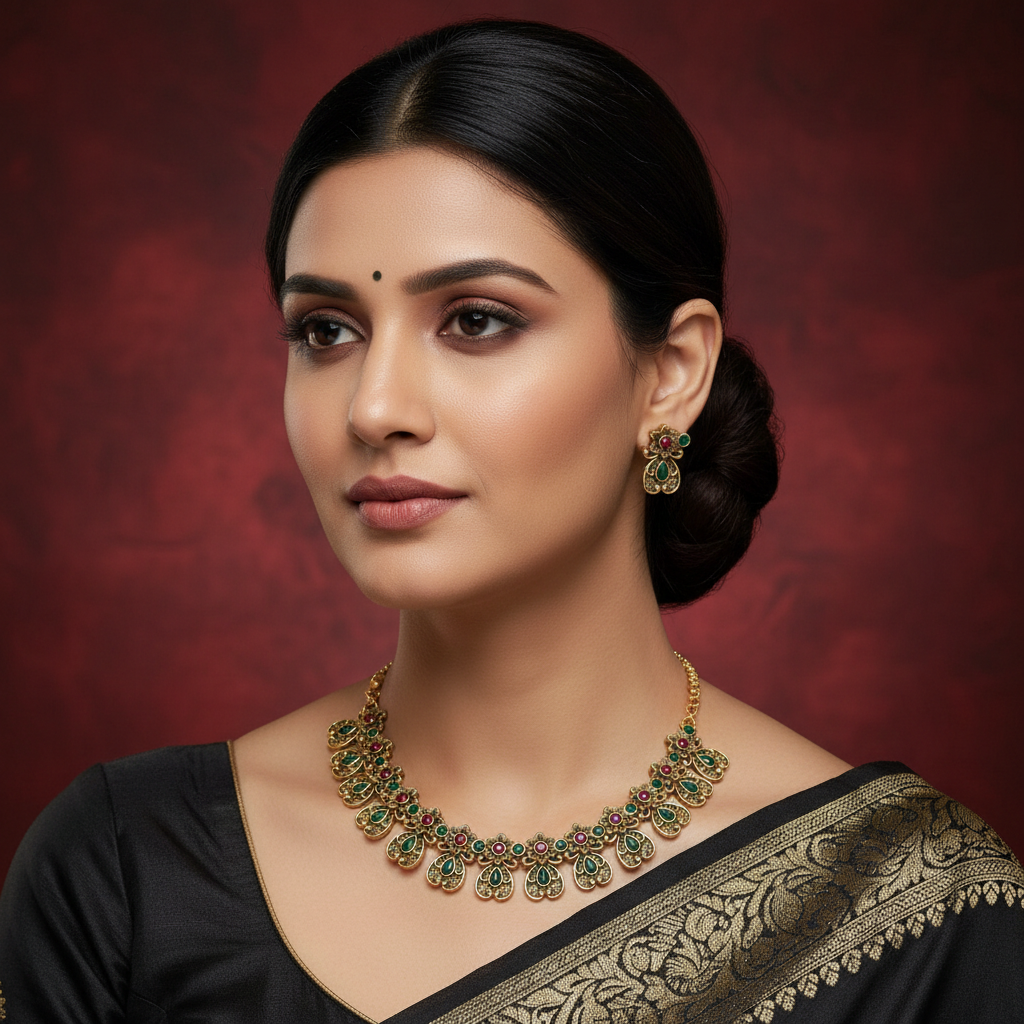 Peacock Motif Antique Necklace Set