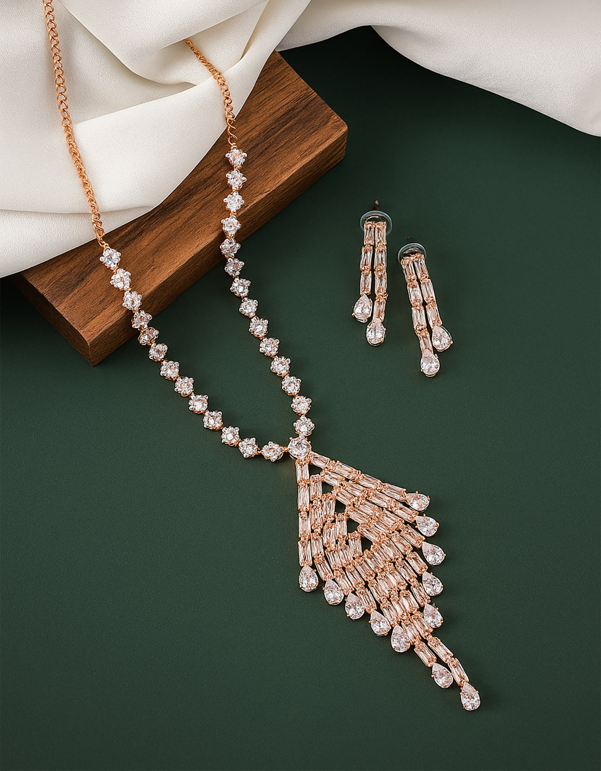 Rose Gold Triangle Crystal Necklace Set