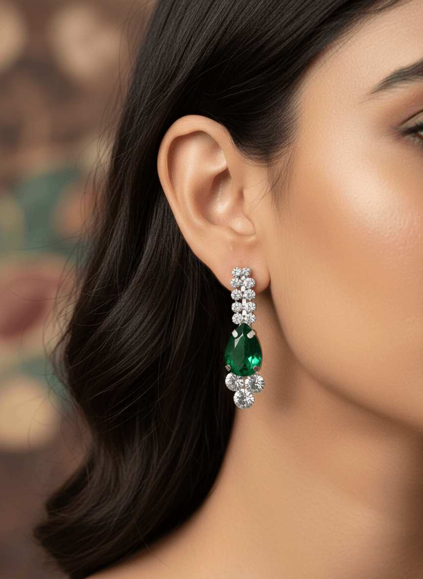 Green Floral Pear Premium Necklace & Earrings Set