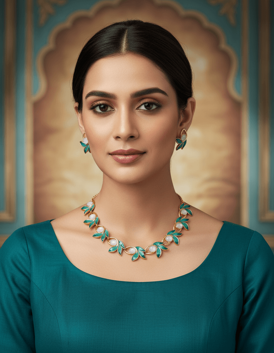 Cyan 3Pan Premium Necklace & Earrings Set
