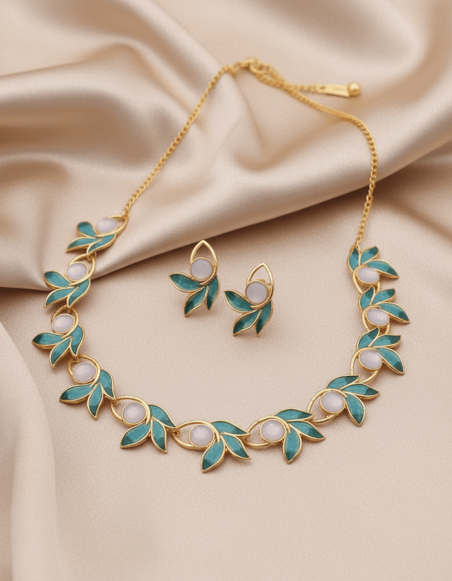 Cyan 3Pan Premium Necklace & Earrings Set
