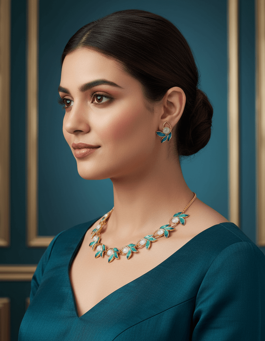 Cyan 3Pan Premium Necklace & Earrings Set