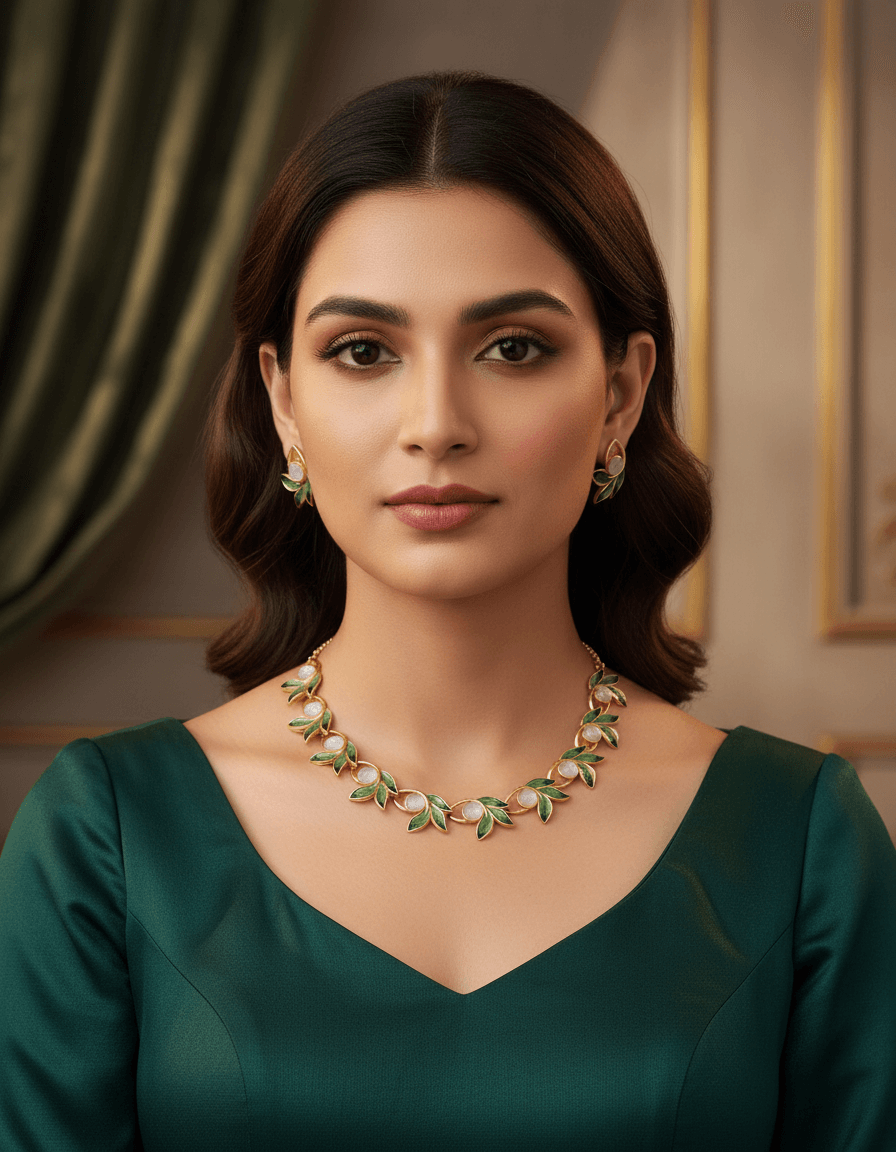 Green 3Pan Premium Necklace & Earrings Set